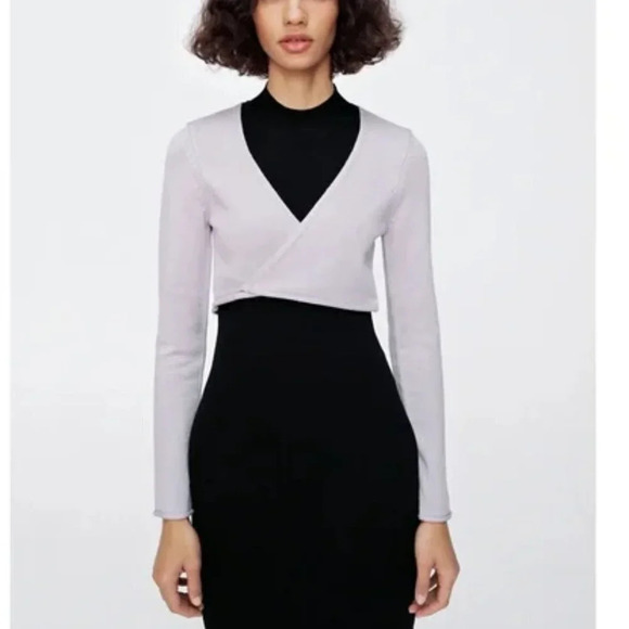 Zara Crop Wrap Around Tie Knit  Sweater Lavender Purple Size Medium - Picture 3 of 9